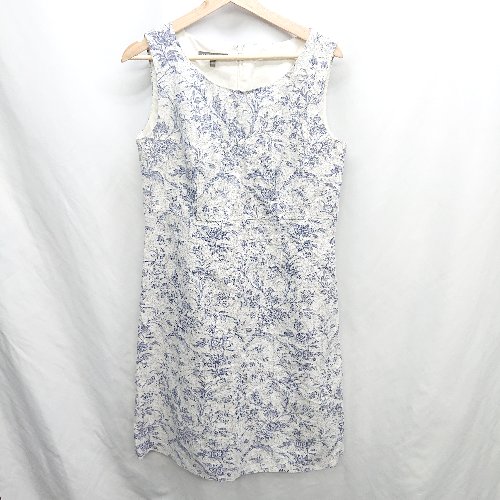 ◇ ⊂ Laura Ashley ローラ アシュレイ 綿麻混合 花柄 ノースリーブ ロング ワンピース サイズ13 ブルー系 レディース E 【中古】