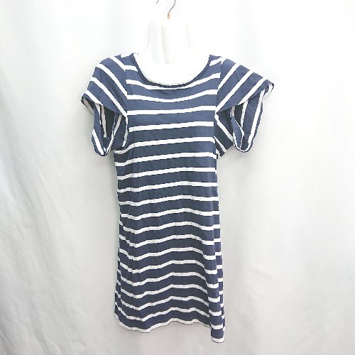 ◇ ⊂ PENNY BLACK ペニー ブラック 綿 ボーダー柄 半袖 ミニ ワンピース サイズM ネイビー ホワイト レディース E 【中古】