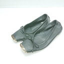 ◇ Θ CHEMBUR リボン装飾 スクエアトゥ バレエシューズ サイズ371/2 ブラック ゴールド レディース E 【中古】(4)