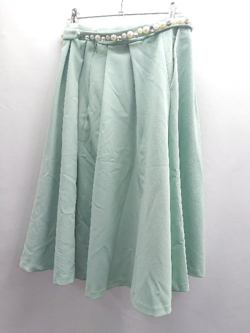 ◇ Θ◎ 31 Sons de mode パールダイヤ装飾 ひざ丈 ボックス スカート サイズ38 エメラルドグリーン レディース E 【中古】