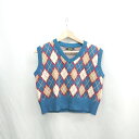 ◇ ⊇ Φ menidiom アーガイル柄 ニット Vネック ベスト サイズ表記なし ブルー ベージュ ブラウン レディース E 【中古】