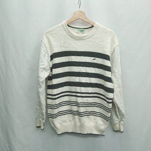 ◇ ⊇ CROCODILE クロコダイル ボーダー 長袖 ニット サイズL ホワイト系 レディース E 【中古】