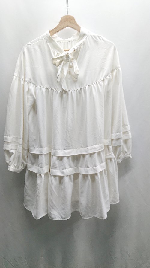 ◇ ⊂ one after another NICE CLAUP ティアード 長袖 ミニ ワンピース サイズF ホワイト系 レディース E 【中古】