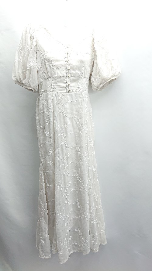 ◇ ⊂ archives アルシーヴ パフスリーブ 刺繍 半袖 マキシ丈 ワンピース 表記なし グレー系 レディース E 【中古】