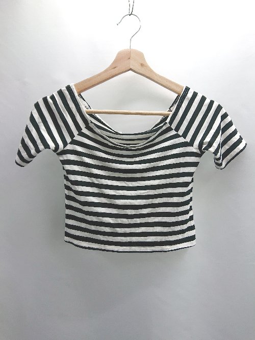 ◇ ⊂Φ AULA AILA アウラアイラ ショート丈 ボーダー柄 半袖 Tシャツ サイズ 0 ホワイト ブラック レディース E 【中古】