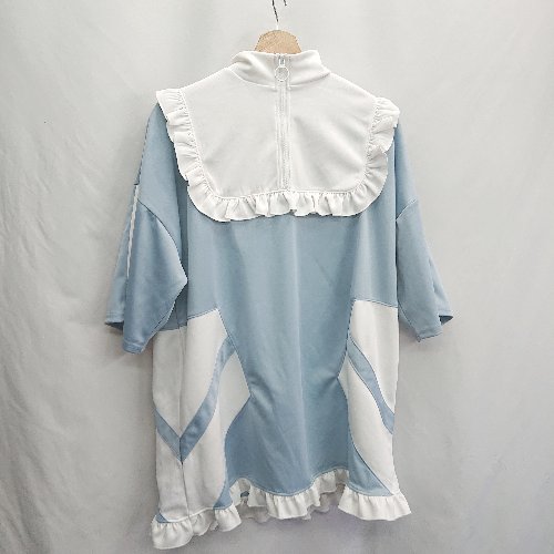◇ ⊂ Attitude Makes Style! アティテュード バイカラー フリル 半袖 チュニック サイズF ブルー系 レディース E 【中古】 ◇ ⊂ Attitude Makes Style! アティテュード バイカラー フリル 半袖 チュニック サイズF ブルー系 レディース E 【中古】