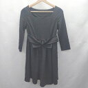 ◇ Θ◎ Cherite by PRIME PATTERN 花柄 リボン装飾 七分袖 ひざ丈 ワンピース サイズM ブラック レディース E 【中古】