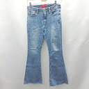 ◇ Θ BEAMS×RED CARD B33418 カットオフ加工 フレア デニムパンツ ジーンズ サイズ25 ブルー系 レディース E 【中古】