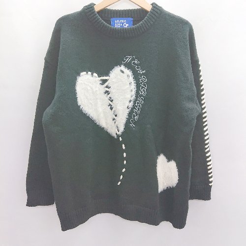 ◇ ⊇ Aelfric Eden エルフリックエデン ハート ふわふわ 刺繍 長袖 ニット セーター サイズM ブラック ..