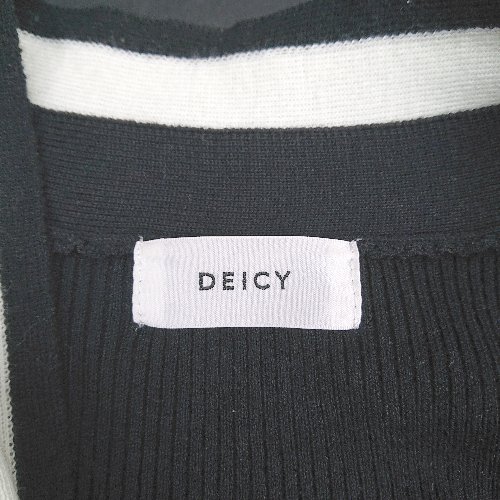 ◇ ⊇ DEICY デイシー ボウタイ モノトーン ストレッチ素材 長袖 ミニ ニットワンピース サイズF ブラック レディース E 【中古】