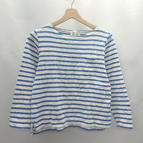 ◇ Θ NÎMES ニーム ボーダー柄 サイドスリット花柄 長袖 Tシャツ サイズ 表記なし ホワイト ブルー系 レディース E 【中古】 ◇ Θ NÎMES ニーム ボーダー柄 サイドスリット花柄 長袖 Tシャツ サイズ 表記なし ホワイト ブルー系 レディース E 【中古】