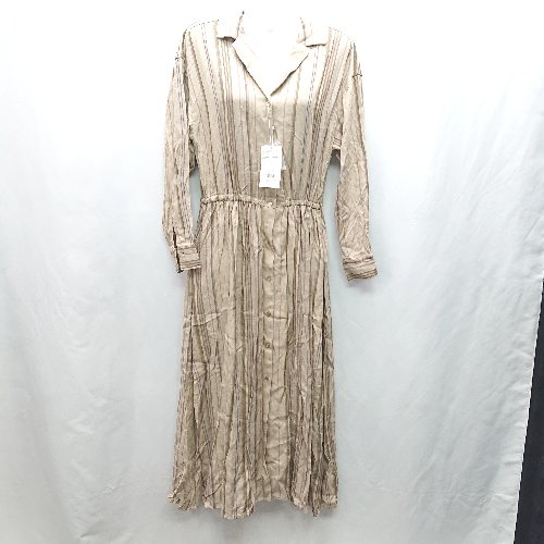 ◇ ⊂◎●未使用● AZUL BY MOUSSY ストライプ柄 長袖 ロング ワンピース サイズS ベージュ レディース E 【中古】