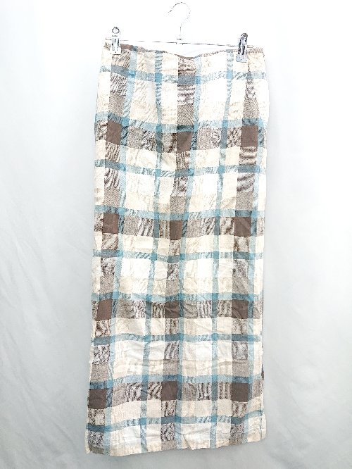 ◇ Θ URBAN RESEARCH チェック柄 ロング タイト スカート サイズM ベージュ ブルー ブラウン レディース E 【中古】