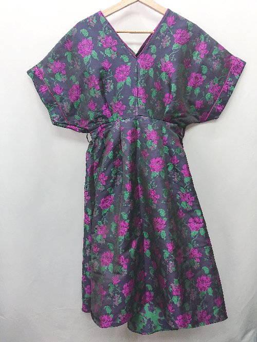 ◇ ⊂◎ ROSE BUD ローズバッド 花柄 半袖 ひざ丈 ワンピース サイズF パープル レディース E 【中古】