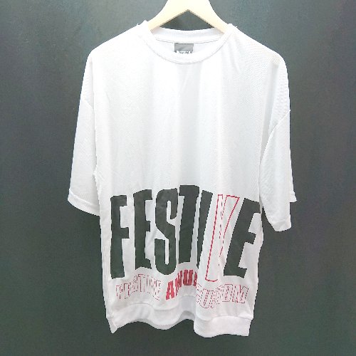 ◇ repezee:n クルーネック カジュアル メッシュ ローマ字 スポーティー 半袖 Tシャツ サイズL ホワイト メンズ E 【中古】
