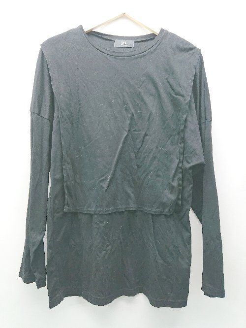 ◇ HARE ハレ 重ね着風 ロング丈 無地 シンプル 長袖 カットソー サイズF ブラック レディース (メンズ) E 【中古】