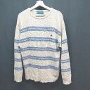 ◇ BEVERLY HILLS POLO CLUB ブルー横ライン ロゴ 長袖 ニット サイズ2 グレー系 レディース メンズ E 【中古】(4)
