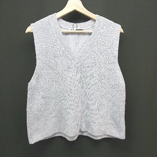 ◇ ZARA ザラ Vネック シンプル ニット レイヤード カジュアル ふんわり ベスト サイズL ブルー レディース E 【中古】