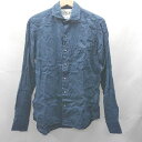 ◇ ⊂◎ SIMPLICITE PLUS シンプリシテ プリュス リネン100% 長袖 シャツ サイズS ネイビー系 メンズ E 【中古】(4)