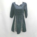 ◇ Θ tocco closet プリーツチェック柄 ウエストリボン 七分 ひざ丈 ワンピース サイズ M L ネイビー系 レディース E 【中古】