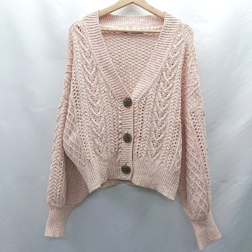 ◇ ⊇ Heather ヘザー ケーブル編み 長袖 ニットカーディガン サイズF ピンク レディース E 【中古】