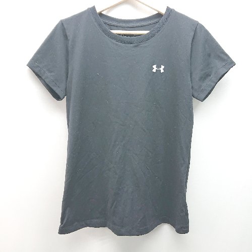 ◇ UNDER ARMOUR ラウンドネック 生地薄手 ロゴ 半袖 Tシャツ サイズLG ブラック レディース (メンズ) E 【中古】