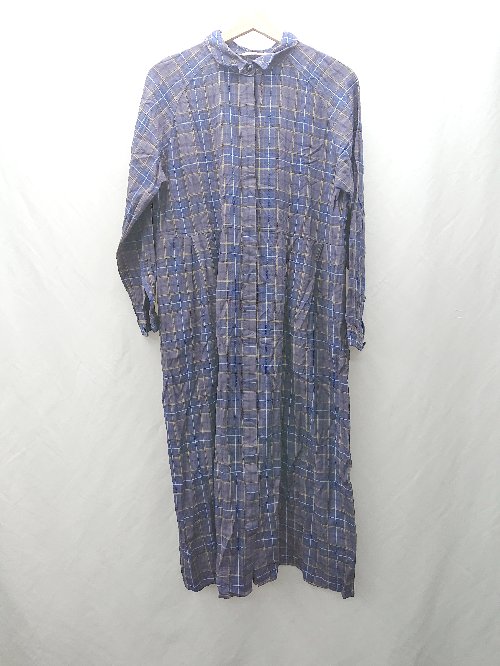 ◇ Θ sm2 rhythm サマンサモスモスリズム チェック柄シャツ 長袖 マキシ丈 ワンピース サイズF ブルー系 レディース E 【中古】