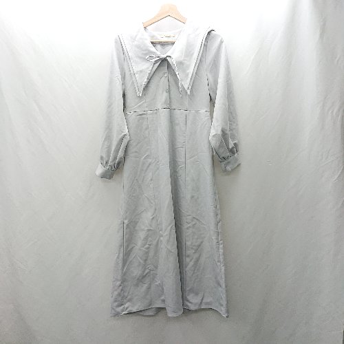 ◇ ⊇ ems excite エムズエキサイト セーラーカラー 長袖 ロング ワンピース サイズF ライトグレー レデ..