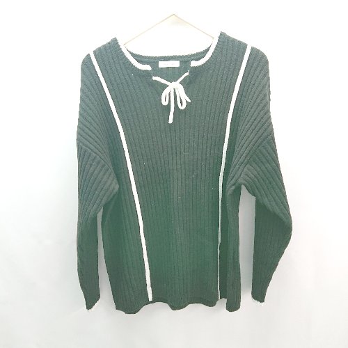 ◇ Adoon plain アドーンプレーン パイピング リボン Vネック 長袖 ニット セーター サイズF ブラック系..