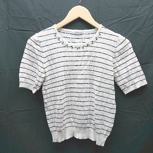 ◇ OPAQUE.CLIP　オペークドットクリップ 首元ビジュー 半袖 カットソー サイズ38/M ホワイト/ブラック レディース E 【中古】