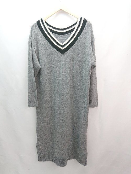 ◇ titivate ニット Vネック カジュアル シンプル 秋冬 長袖 ロング丈 ワンピース サイズM ライトグレー レディース E 【中古】