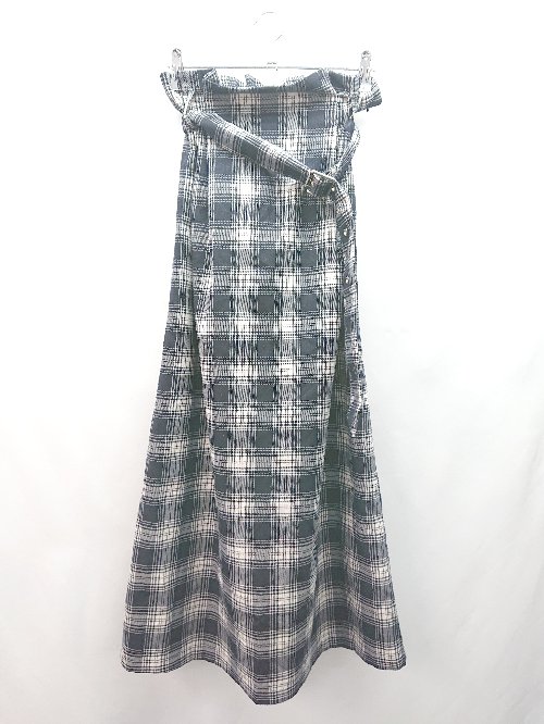 ◇ ◎ archives ウエストゴム 裏地 チェック柄 サイドジップ 膝丈 フレア スカート サイズF ネイビー レディース E 【中古】