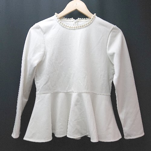 ◇ PICCIN PERLA バックファスナー クルーネック パール おしゃれ 長袖 カットソー サイズM ホワイト レディース E 【中古】(4)
