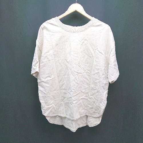 ◇ JaVa ジャバ 無地 ボタン 大人カジュアル 半袖 カットソー サイズL ベージュ レディース メンズ E 【中古】