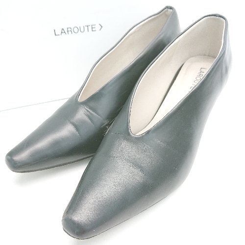 ◇ ◎ LAROUTE ラルート ポインテッドトゥ チャンキーヒール きれい系 パンプス サイズ36 ブラック レディース E 【中古】