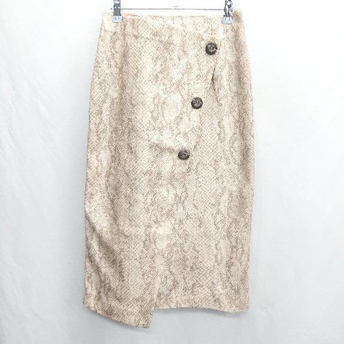 ◇ ⊇ rienda リエンダ パイソン柄 フロントボタン 膝丈 タイト スカート サイズM ベージュ系 レディース E 【中古】