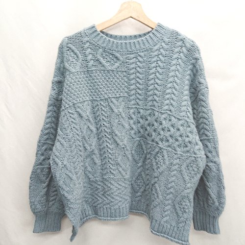 ◇ ⊇ Ungrid アングリッド スリット入り 長袖 パッチワークケーブルニット サイズF ライトブルー レディース E 【中古】