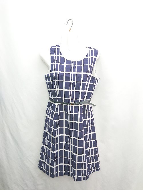 ◇ ⊂◎ BALLSEY ボールジィ チェック柄 ノースリーブ 膝丈 ワンピース サイズ38 ネイビー レディース E 【中古】