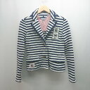 ◇ TOMMYHILFIGER ボーダー ポケット付き カットソー素材 ワッペン 長袖 ジャケット サイズS ネイビー系 レディース E 【中古】(4)