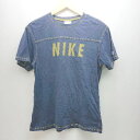 ◇ NIKE ナイキ ステッチ プリント ブランドロゴ シンプル オシャレ 半袖 Tシャツ サイズL ネイビー系 レディース E 【中古】