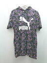 ◇ PUMA プーマ ロゴプリント ペンキ フーディー 半袖 パーカー サイズM ブラック ピンク レディース E 【中古】