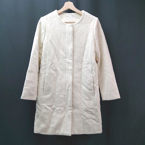 ◇ Te chichi ウール混 無地 ノーカラー シンプル 長袖 コート サイズM ホワイト レディース E 【中古】
