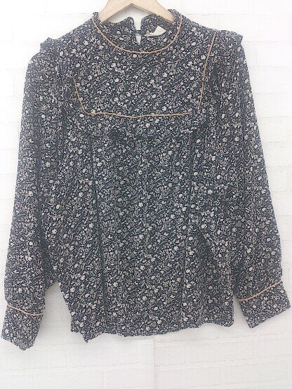 ◇ haco! ハコ 総柄 フリル パイピング かわいい 長袖 ブラウス カットソー サイズL ブラック ベージュ レディース P 【中古】