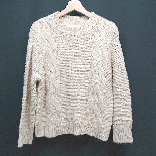 ◇ items ケーブル ハイネック リブ カジュアル シンプル 長袖 ニット サイズF ライトベージュ レディース E 【中古】