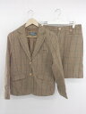 ◇ Eddie Bauer 格子柄 2B 膝丈 シングル ジャケット スカート セットアップ サイズP8 ベージュ系 レディース P 【中古】