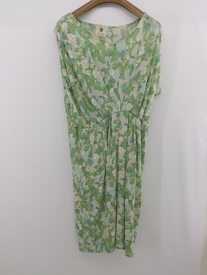 ◇ BouJeloud ボタニカル柄 涼しげ 夏コーデ フレンチスリーブ 膝丈 ワンピース サイズFREE グリーン マルチ レディース P 【中古】
