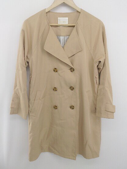 ◇ Ray Cassin ノーカラー シンプル オトナ女子 長袖 スプリングコート サイズF ベージュ レディース P 【中古】