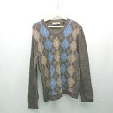 ◇ DIS RYE 古着 Vネック ケーブル 起毛 アーガイル柄 シンプル オシャレ 長袖 ニット サイズM ブラウン レディース E 【中古】