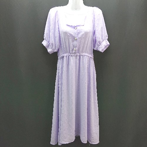 ◇ earth music&ecology select ドット柄 ウエストゴム 半袖 ロング丈 ワンピース サイズF ライトパープ..