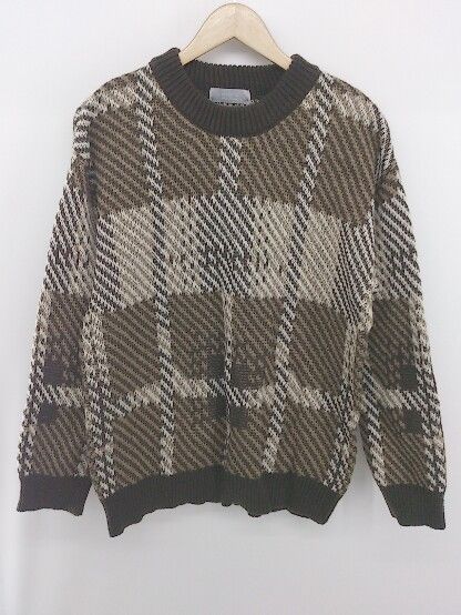 ◇ sakishimatokyo 総柄 クルーネック 長袖 ニット セーター サイズL ブラウン ホワイト系 レディース E..